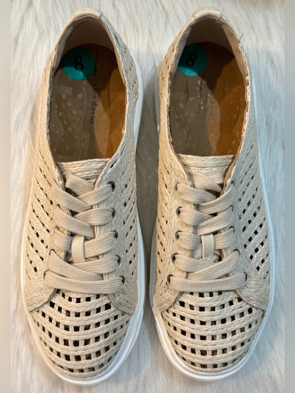 Charles David Sport Reason Raffia Platform Dress Sneaker Cream Ecru NEW